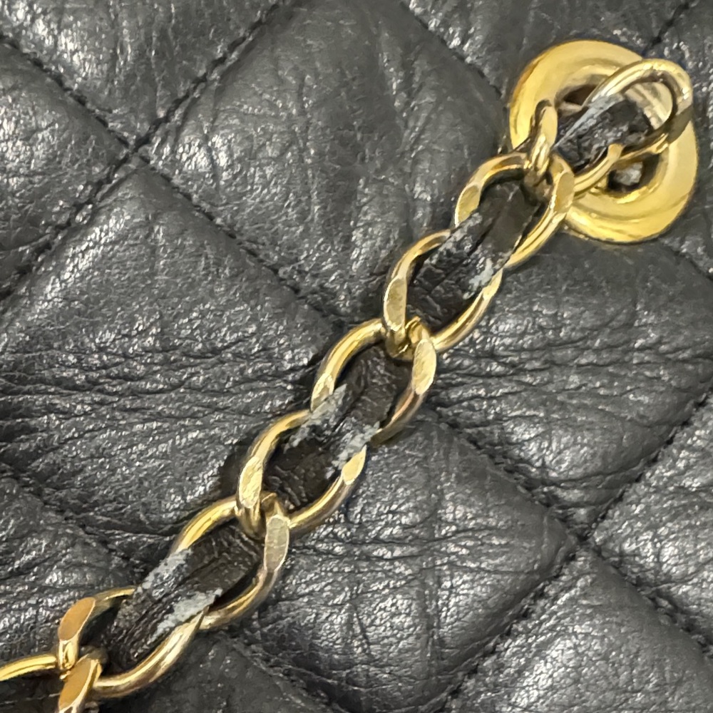 Vintage Moresco Quilted Black Leather Shoulder Bag with Chain & Leather Strap - Picture 13 of 15